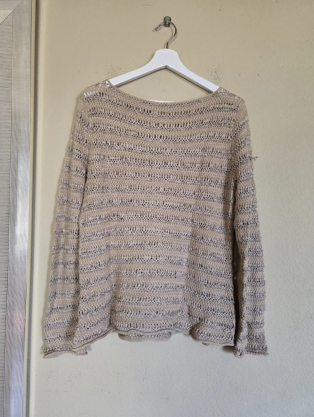 Lauren Ralph Lauren Beige Open-Knit Sweater Crochet Linen Blend
